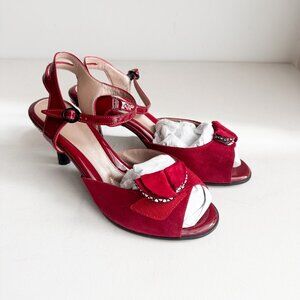 BeautyFeel Red suede  Adjustable Open Toe Party Dance Heels  42